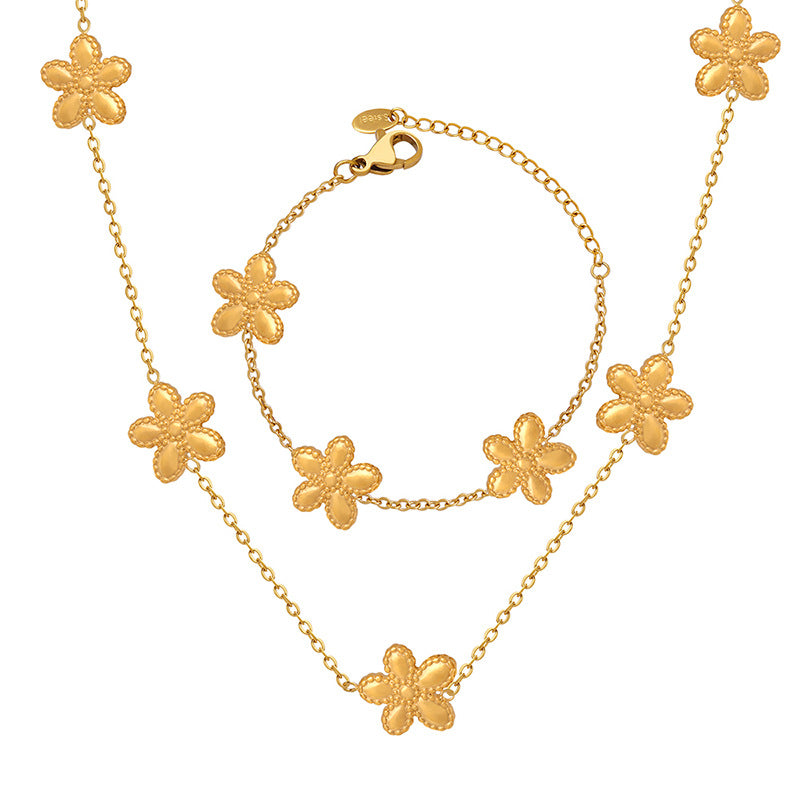 Round Flower Bracelet And Necklace Set